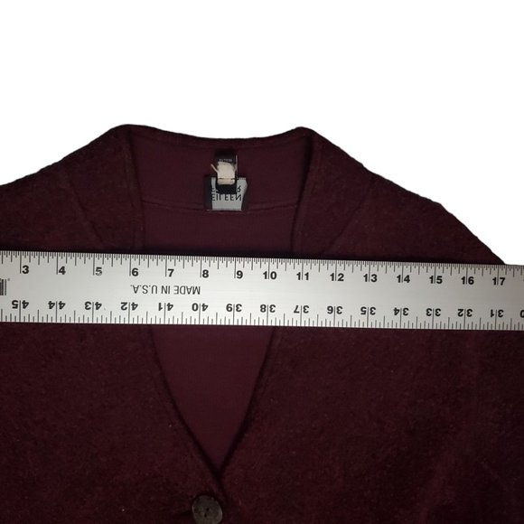 Eileen Fisher One Button Cardigan Women's Large Burgundy Lambswool Sweater A19 - Picture 7 of 9